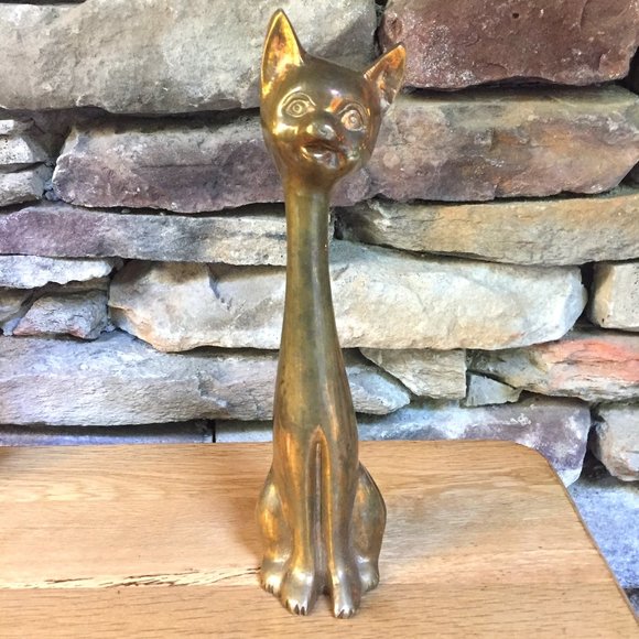 VTG Brass Cat Tall Bohemian Decor